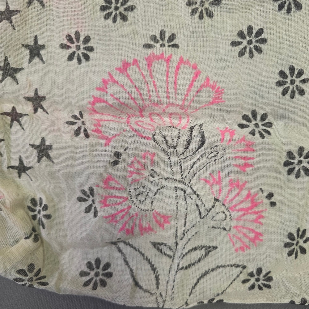 Free People Floral Star Polka Dot Cotton Reusable Tote Bag Ivory Pink Black - Picture 2 of 8